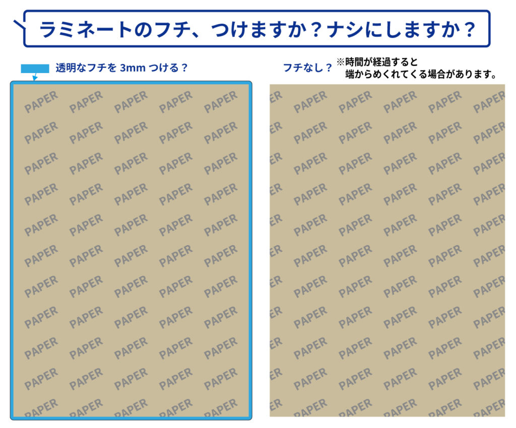 ラミネート加工でフチをつけるかつけないか