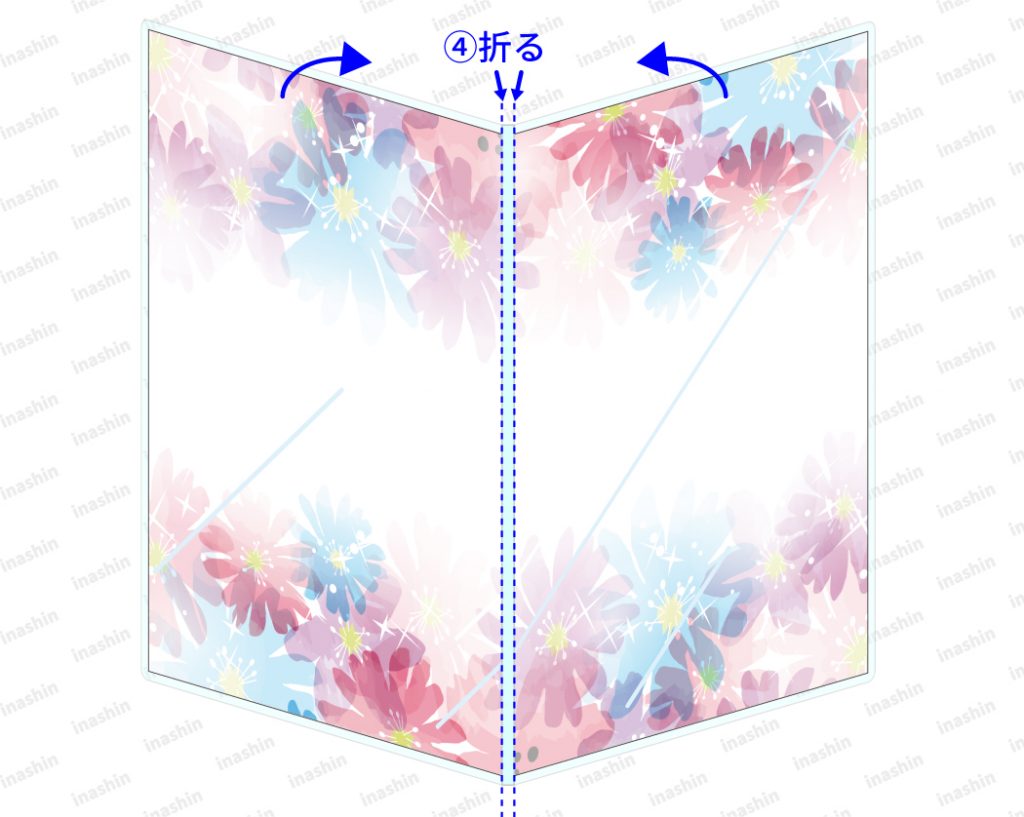 4.マチのところでラミネート加工物を折る