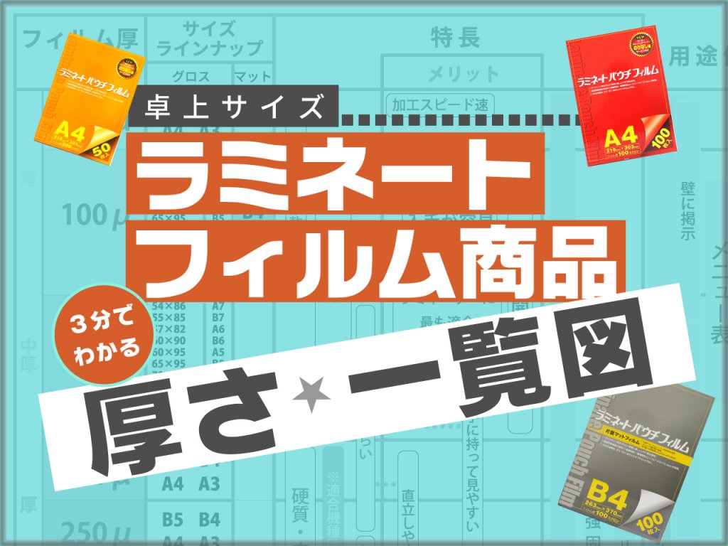 【3分でわかる図】フィルム厚さ一覧図！卓上フィルム編〜ラミネート商社が解説のブログアイキャッチ