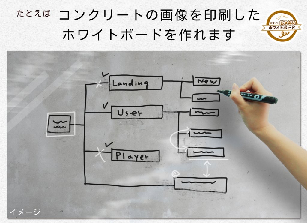 たとえばコンクリートの画像を印刷したホワイトボードを作れます