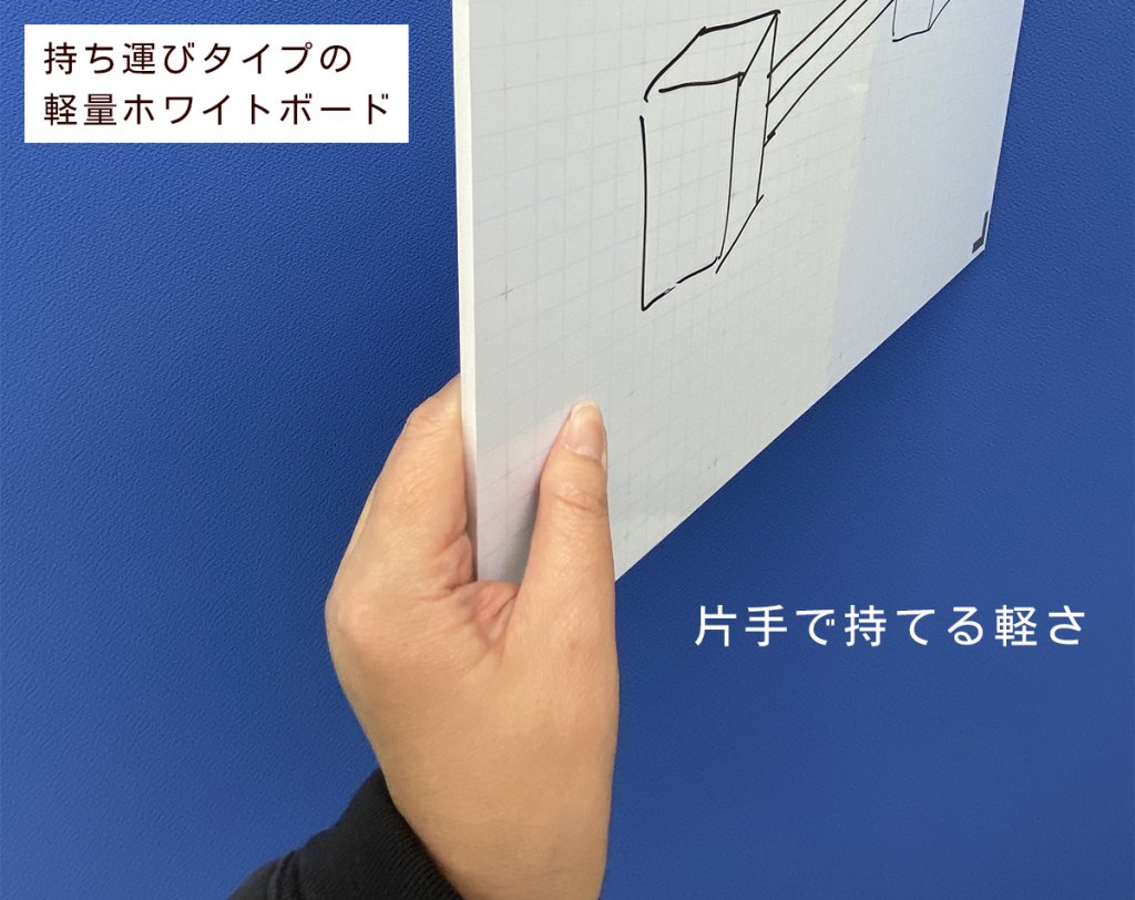 持ち運びタイプの軽量ホワイトボード。片手で持てる軽さ。